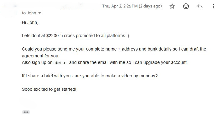 Brand deal email screenshot 1