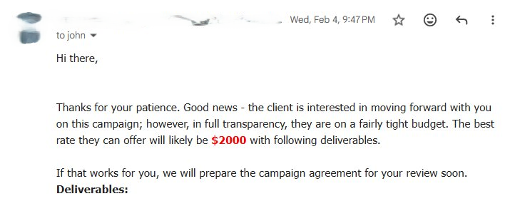 Brand deal email screenshot 2