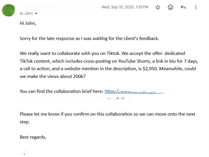 Brand deal email screenshot 3